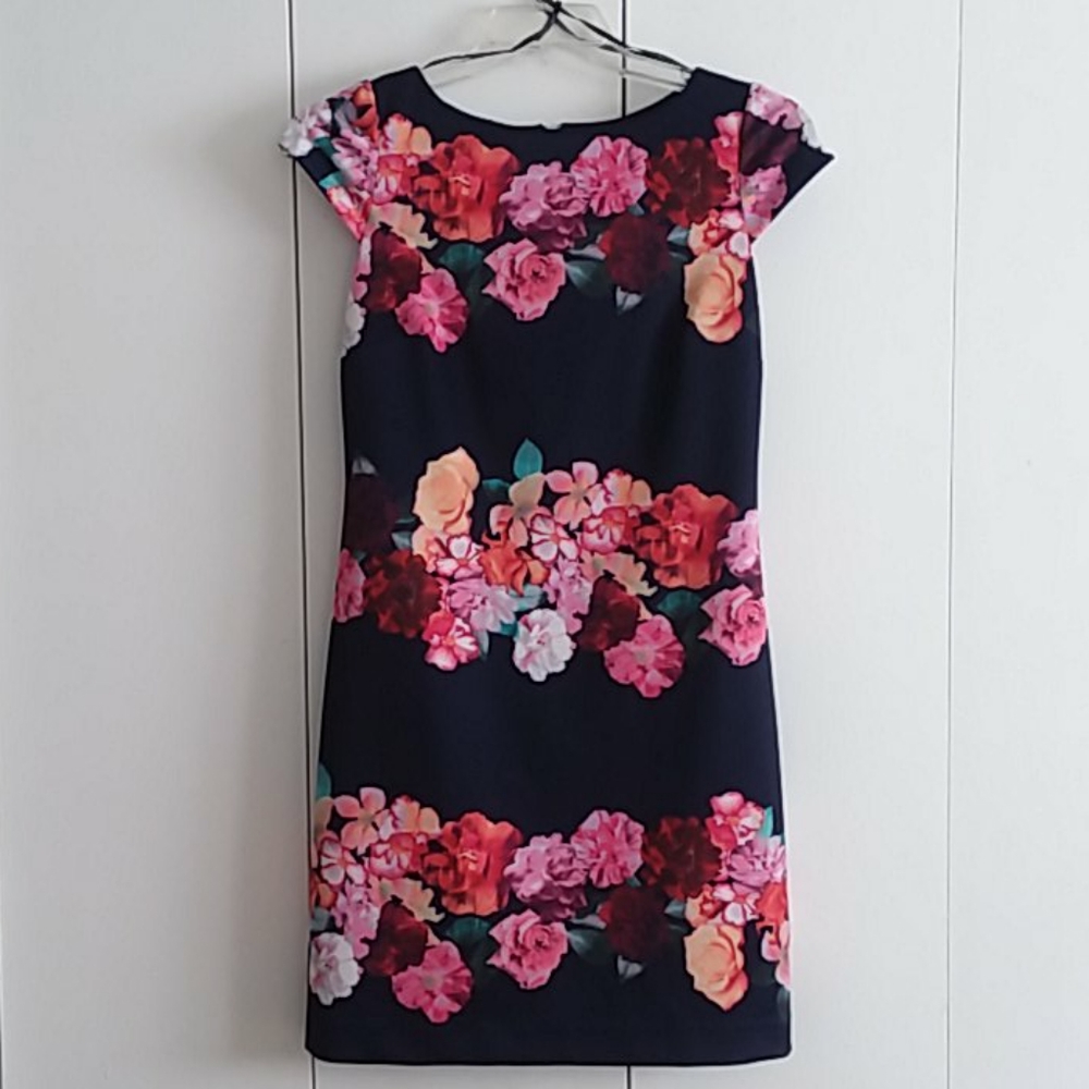 Vince Camuto Navy Floral Cap Sleeve Sheath Dress Size 4